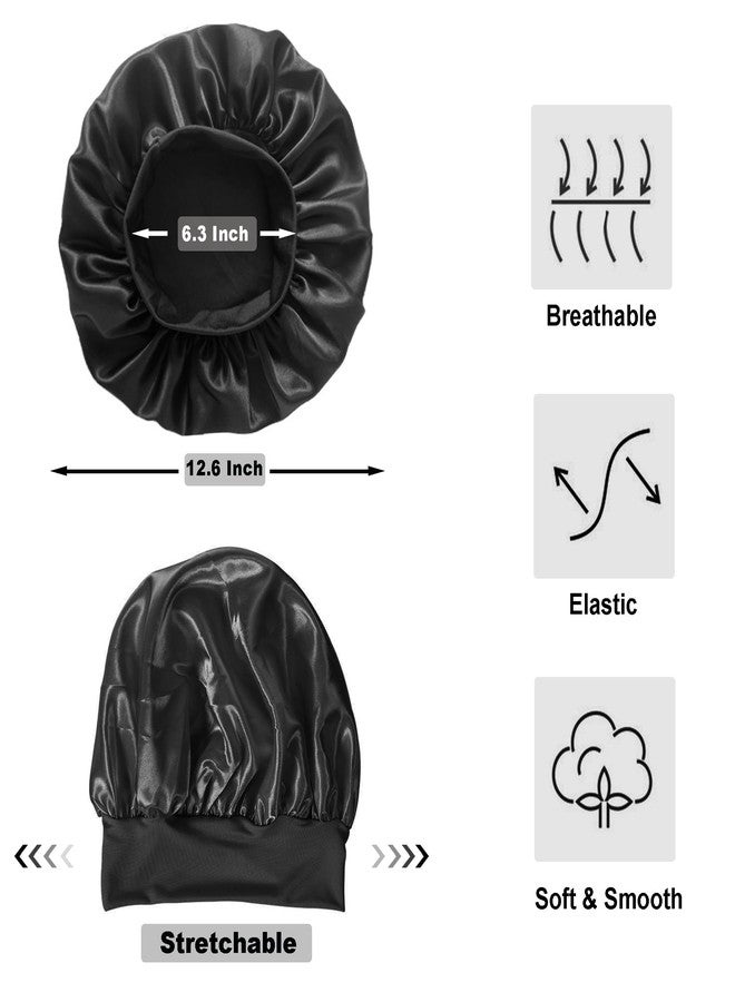 PODALOA 12 Pieces Silk Bonnet for Women Curly Hair Satin Bonnet Hair Wrap for Sleeping Cap with Tie Band (Black) - Image 3